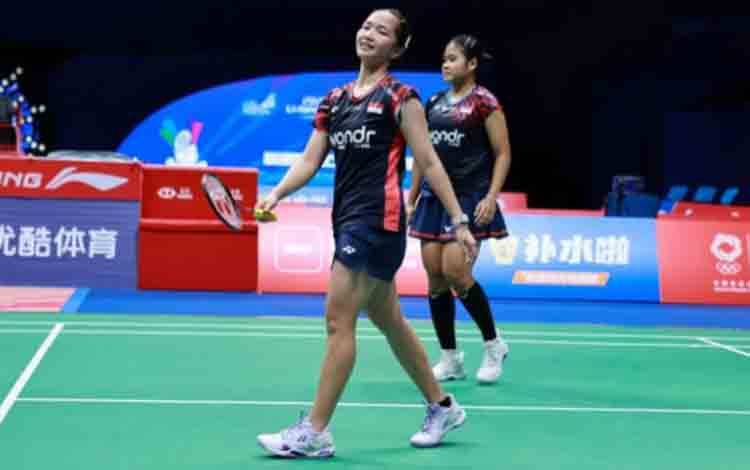 Pebulu tangkis ganda putri Indonesia Rachel Allessya Rose/Febi Setianingrum pada pertandingan China Masters 2025 yang berlangsung di Shenzen Arena, Chengdu, Kamis malam WIB (18/9/2025). (ANTARA/HO-PBSI)