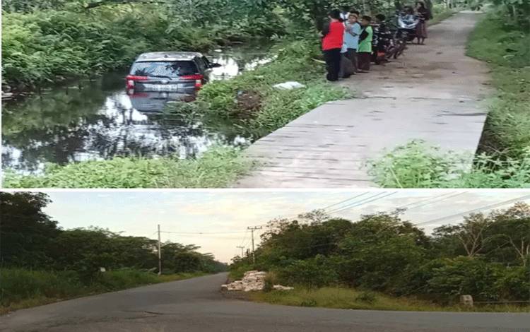 Tikungan Tajam di Handel Perwira Kapuas Timur Kembali Buat Mobil Masuk ke Sungai
