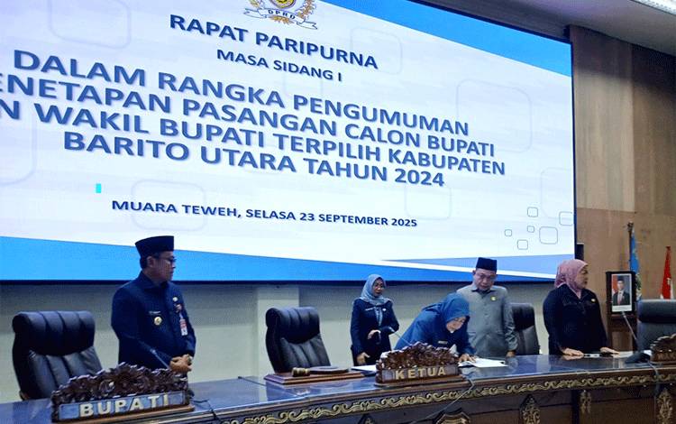 Penetapan Pasangan Calon Bupati dan Wakil Bupati Barut Terpilih 2024 Diparipurnakan