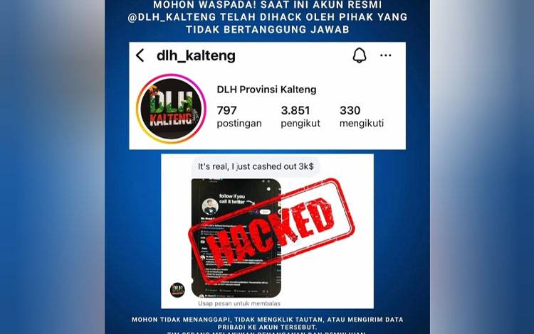 Akun Instagram Resmi DLH Kalteng Diretas, Masyarakat Diimbau Waspada