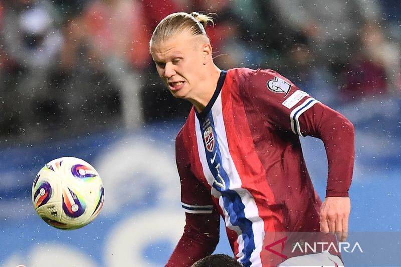 Penyerang Timnas Norwegia Erling Haaland. ANTARA/Xinhua/Sergei Stepanov/aa.