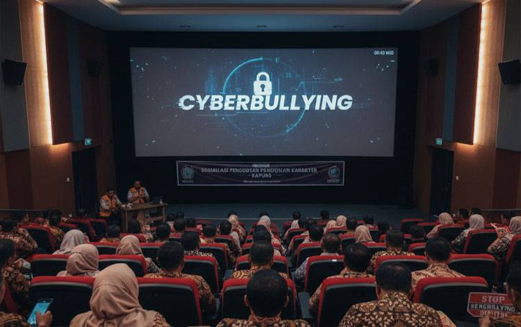 Ilustrasi menonton film penguatan karakter Cyberbullying.(FOTO:AI/Yanur)