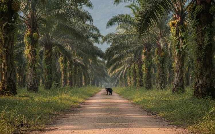 Ilustrasi kemunculan beruang madu di jalan perkebunan kelapa sawit. (FOTO: IST)