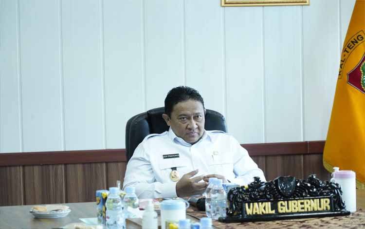 Wagub Kalteng, Edy Pratowo menghadiri Entry Meeting Gabungan Pemeriksaan Tematik Ketahanan Pangan Nasional secara virtual. (FOTO:DON)