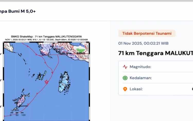 Gempa Magnitudo 5,1 Guncang Maluku Tenggara