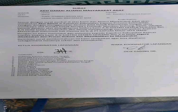 Buntut Penangkapan 2 Warga, Aliansi Masyarakat Adat Kapuas Rencanakan Aksi Damai
