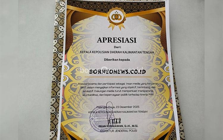 Borneonews Dapat Penghargaan dari Kapolda Kalteng