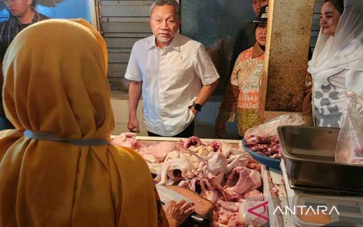 Menteri Koordinator Bidang Pangan Zulkifli Hasan berdialog drngan pedagang di Pasar Bandarjo di Kabupaten Semarang, Jawa Tengah, Minggu. (ANTARA/I.C. Senjaya)