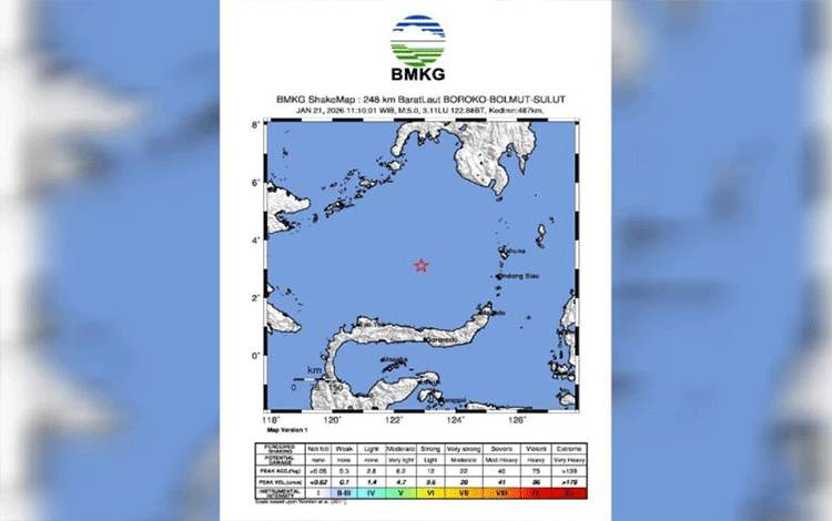 BMKG: Gempa M5,0 di Laut Sulawesi Akibat Deformasi Lempeng Sangihe