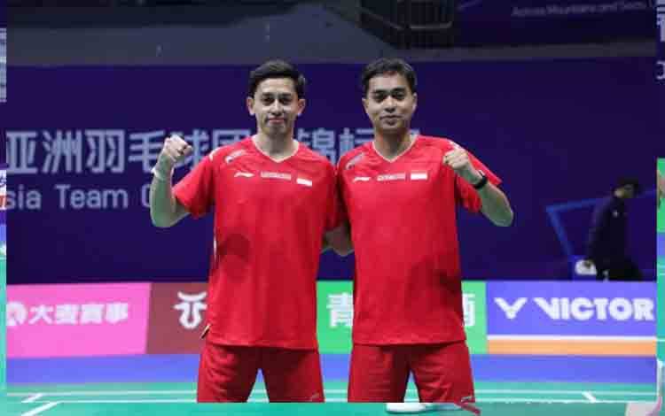 Pebulu tangkis ganda putra Indonesia Muhammad Rian Ardianto/Rahmat Hidayat saat turun di Badminton Asia Team Championships 2026 di Qingdao, China, Selasa (03/02/2026). (ANTARA/HO-PBSI)