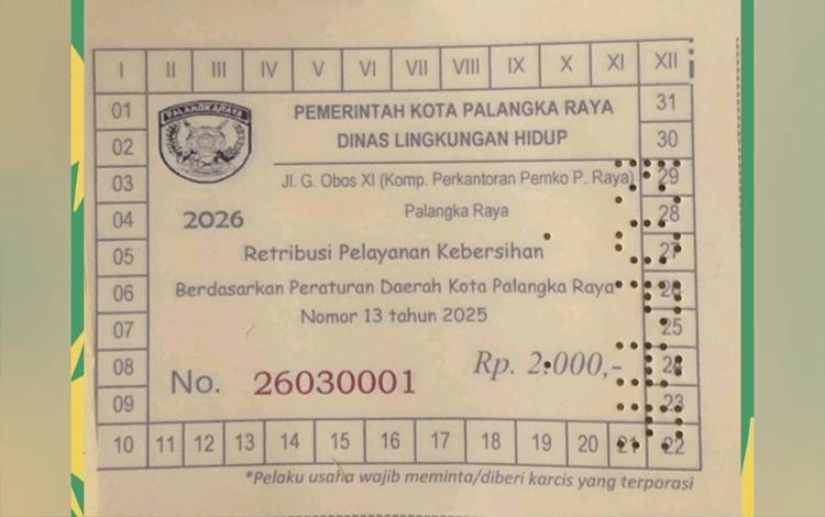 Tarif Retribusi Kebersihan Palangka Raya Naik Jadi Rp 2.000 per Hari, Waspada Karcis Palsu