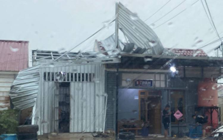 Angin Kencang Terjang Kotim: Pohon Tumbang, Reklame Roboh, Atap Rumah Terbang