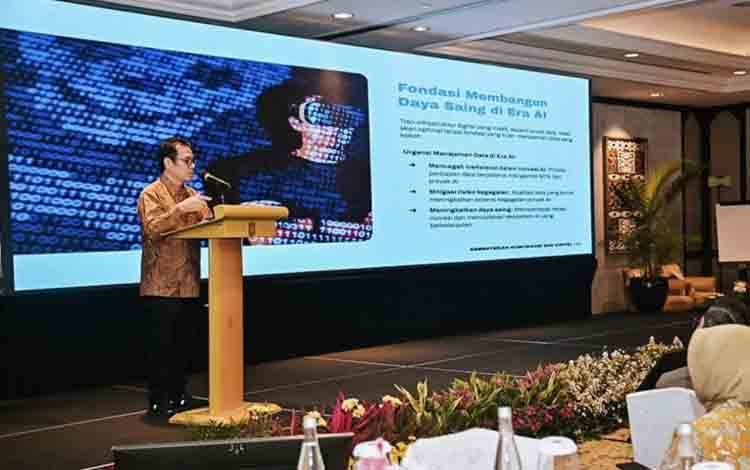 Wamenkomdigi Nezar Patria menyampaikan pidato sambutan dalam kegiatan Data & AI Conference 2026 di Hotel Shangri-La, Jakarta Pusat, Rabu (11/02/2026). ANTARA/HO-Kementerian Komunikasi dan Digital