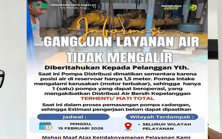 Layanan PRUMDAM Tirta Bahalap Palangka Raya Terhenti Total Akibat Pompa Intake Terbakar