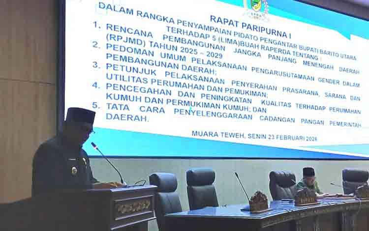 Bupati Sampaikan Lima Raperda pada Rapat Paripurna I Masa Sidang II DPRD Barito Utara