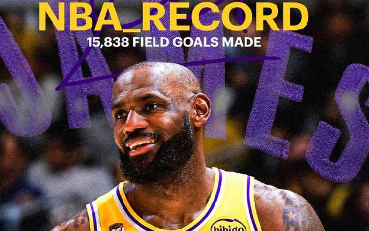 Pemain bintang Los Angeles Lakers mencetak sejarah field goal terbanyak dalam sejarah NBA dengan 15.838 angka. (ANTARA/X/Lakers)