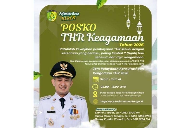Pemko Palangka Raya Buka Posko Pengaduan THR 2026, Pekerja Bisa Lapor Jika Hak Tak Dibayar