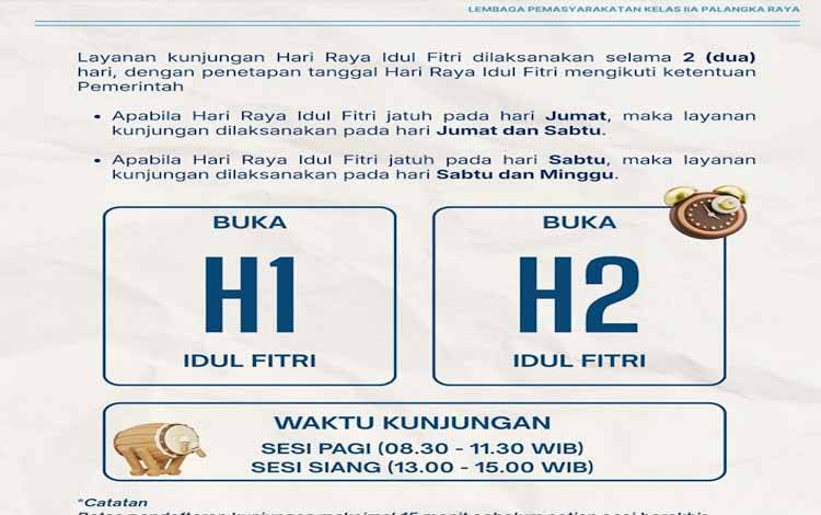 Lapas Palangka Raya Buka Layanan Kunjungan Lebaran, Warga Binaan Bisa Bertemu Keluarga