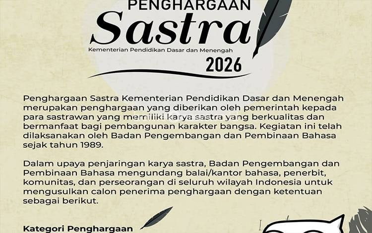 Kemendikdasmen Kembali Buka Penghargaan Sastra 2026