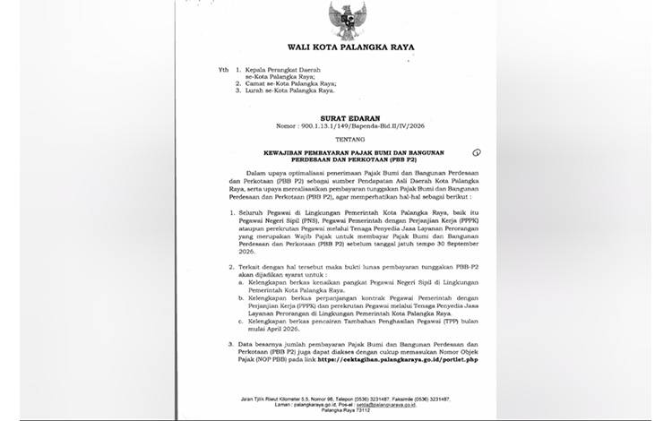 Optimalisasi PAD, Wali Kota Fairid Naparin Terbitkan Edaran Kewajiban Bayar PBB P2