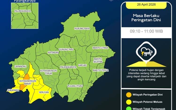 Kelembapan Capai 100 Persen, Warga Kalteng Diminta Waspada Cuaca Ekstrem