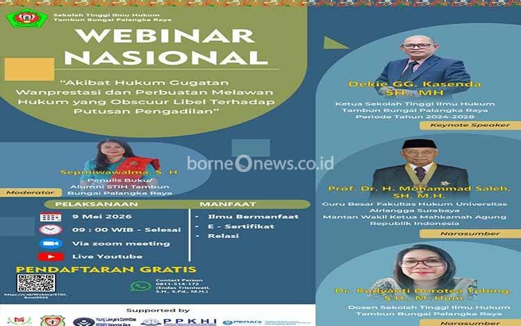 STIH Palangka Raya Adakan Webinar Nasional 9 Mei 2026 dengan Tema Akibat Hukum Gugatan Wanprestasi
