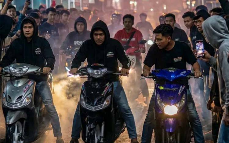 Ilustrasi aksi balap liar. (FOTO: AI Delta)