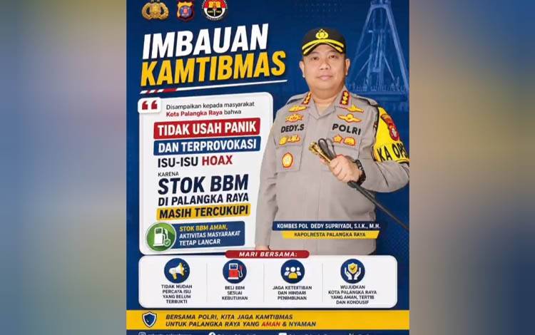 Kapolresta Palangka Raya Imbau Masyarakat Tidak Terprovokasi Isu Kelangkaan, Pasokan BBM Cukup