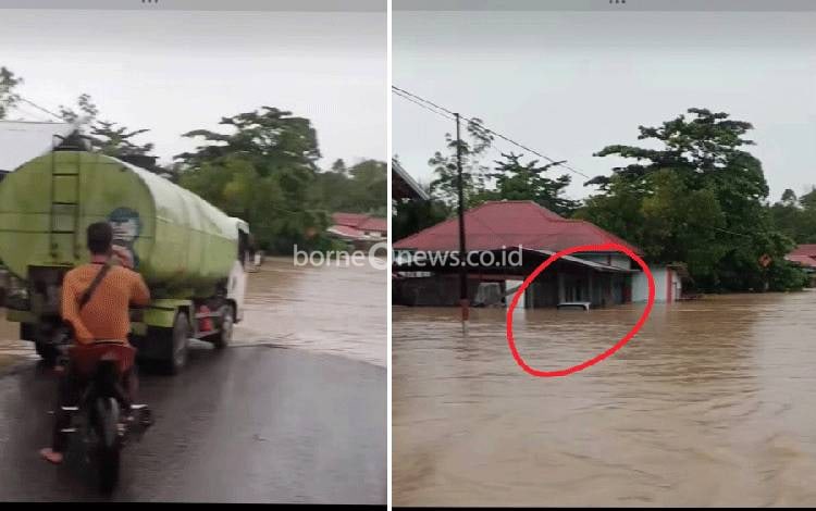 Heboh Banjir di Jalan Daerah Kampuri Gunung Mas, Sebuah Mobil Tenggelam