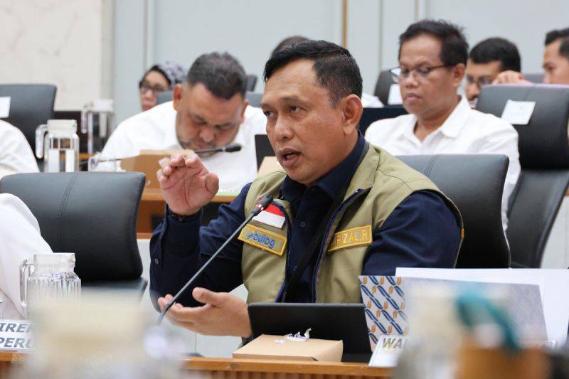 Direktur Utama Perum Bulog Ahmad Rizal Ramdhani dalam rapat kerja dengan Komisi IV DPR RI di Jakarta, Selasa (19/5/2026). ANTARA/HO-Bulog