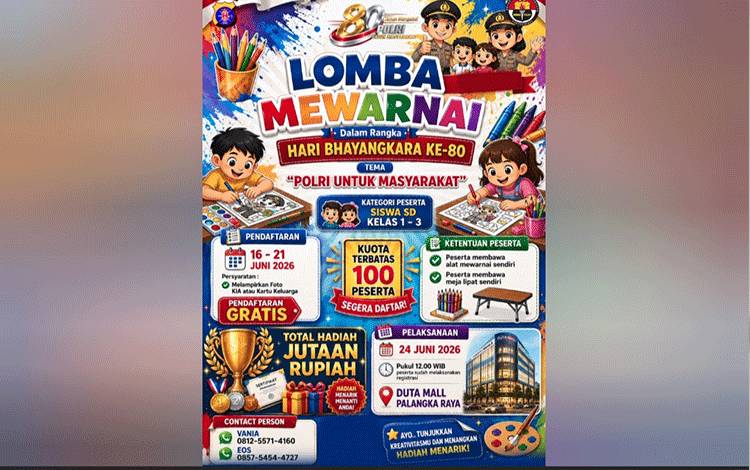 Peringati Hari Bhayangkara ke-80 Polda Kalteng Gelar Lomba Mewarnai untuk SD Kelas