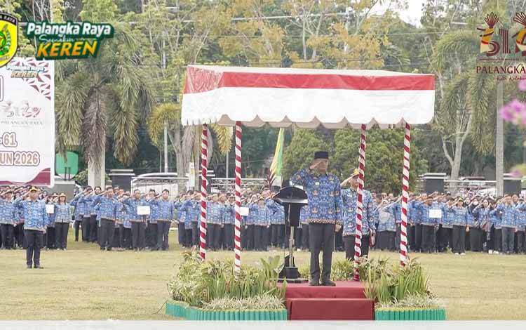 Pimpin Upacara Hari Jadi ke-61 Pemko, Wali Kota Palangka Raya Gaungkan Semangat Kolaborasi