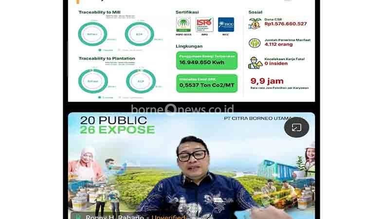 Public Expose CBUT melalui Webex baru-baru ini disampaikan oleh Direktur PT Citra Borneo Utama Tbk, Ronny H Raharjo.(FOTO: TESTI PRISCILLA)