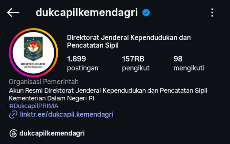 Akun Instagram Resmi Ditjen Dukcapil Dilaporkan Dalam Kendali Pihak Tidak Berwenang