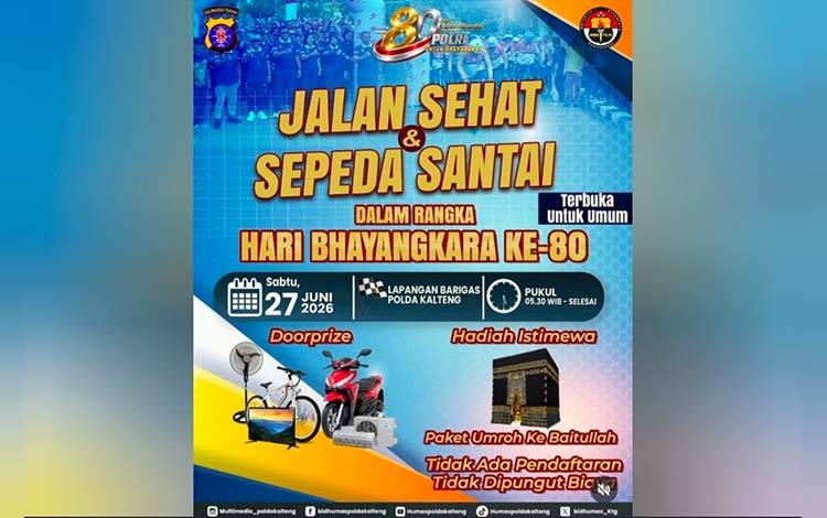 Peringati HUT Bhayangkara ke-80, Polda Kalteng Gelar Jalan Sehat dan Sepeda Santai