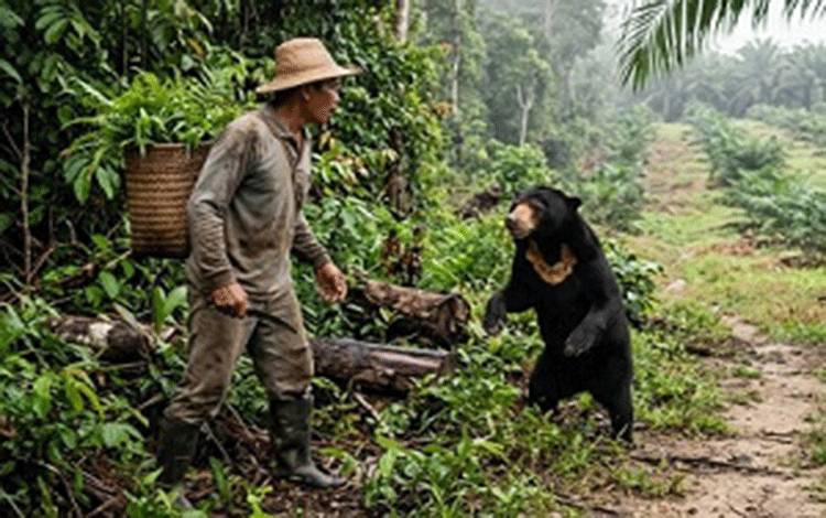 Warga Kotim Bertemu Beruang Madu Saat Cari Pakis, Orangutan Muncul di Kebun Sawit