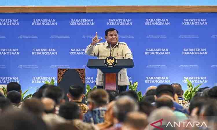 Presiden Prabowo Subianto memberi sambutan saat pembukaan Konvensi Sains, Teknologi dan Industri Indonesia (KSTI) di Jakarta, Jumat (26/6/2026). ANTARA FOTO/Galih Pradipta/agr