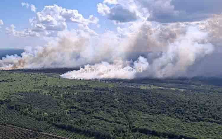 Kebakaran lahan di Desa Soren, Kecamatan Kota Besi, Kabupaten Kotawaringin Timur nampak dari helikopter, Rabu, 8 Juli 2026. (FOTO: BPBD)