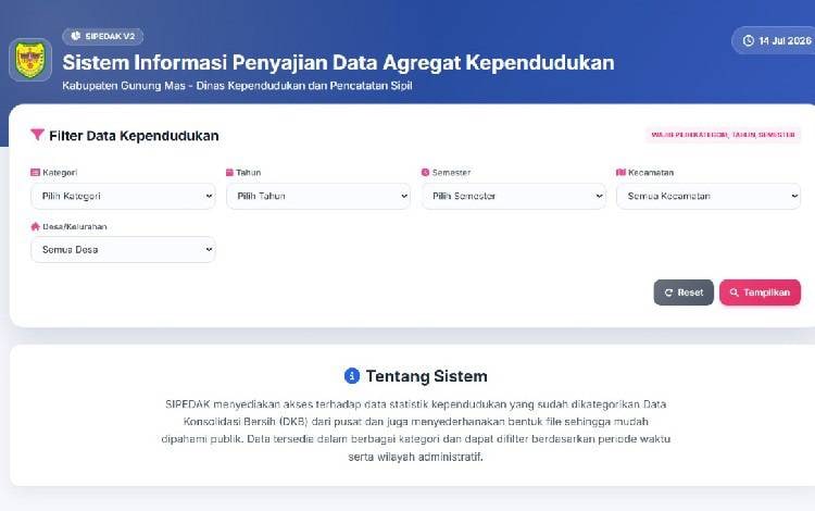 SIPEDAK Inovasi Disdukcapil Gumas Permudah Masyarakat Melihat Data Kependudukan