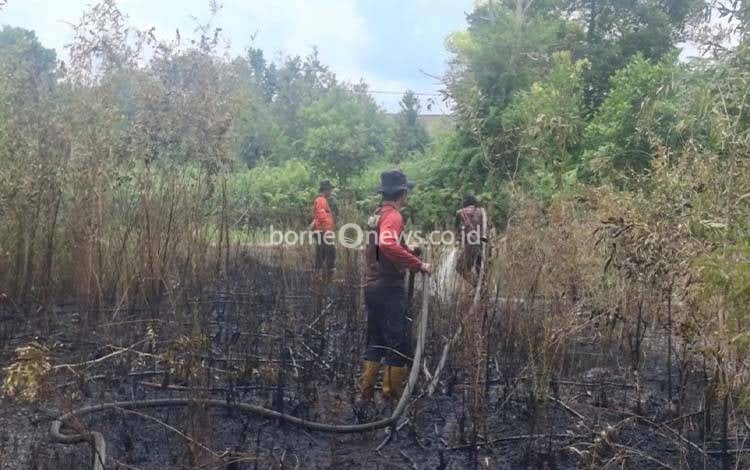 Tim gabungan saat melakukan pendinginan lahan di Jalan Yos Sudarso XVIII. (Foto : IST)