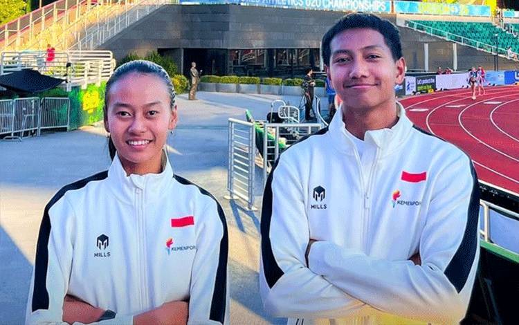 Foto atlet muda atletik Indonesia Anugrah Styawan Pujo Santoso (kanan) dan Hoshi Fatihah Azharah (kiri) dalam laman media sosial resmi Pengurus Besar Persatuan Atletik Seluruh Indonesia (PB PASI) yang dipantau di Jakarta, Minggu (9/8/2026). (Akun Instagram resmi PB PASI @pbpasiofficial)