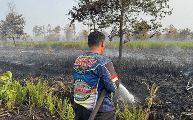 Dalkarhutla Dishut Kalteng saat melakukan pendinginan lahan di daerah Petuk Ketimpun. (Foto : IST)