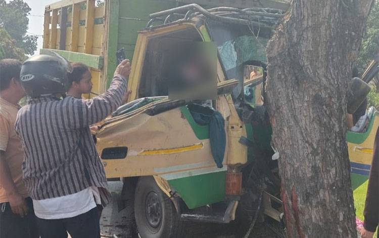 Truk Tabrak Pohon di Jalan Trans Kalimantan Basarang, Kernet Sempat Terjepit Satu Jam