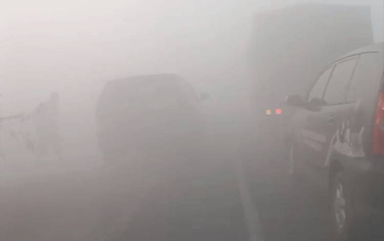 Kabut Asap Parah Selimuti Jalan Trans Kalimantan Kapuas, Lalu Lintas Ikut Macet