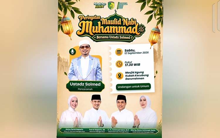 Wali Kota Palangka Raya Ajak Warga Hadiri Maulid Nabi Bersama Ustadz Solmed di Masjid Kubah Kecubung Sore ini