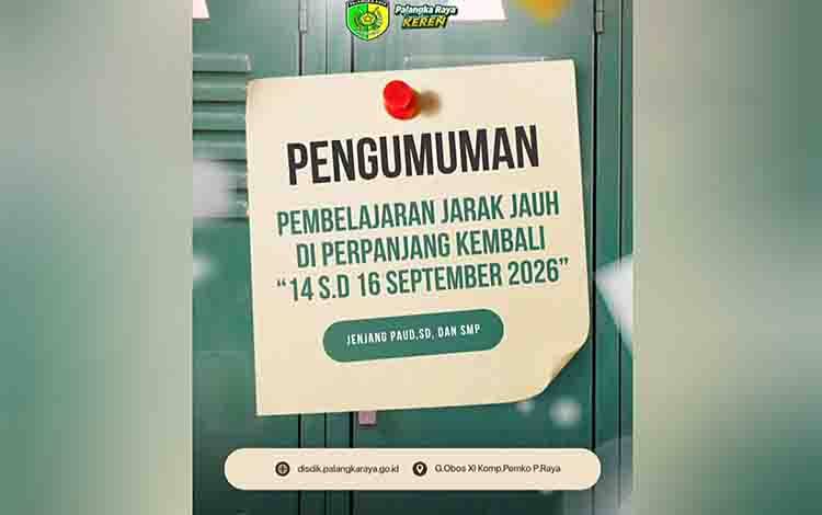 ISPU Masih Berbahaya, Disdik Kota Palangka Raya Perpanjang PJJ Hingga 16 September 2026