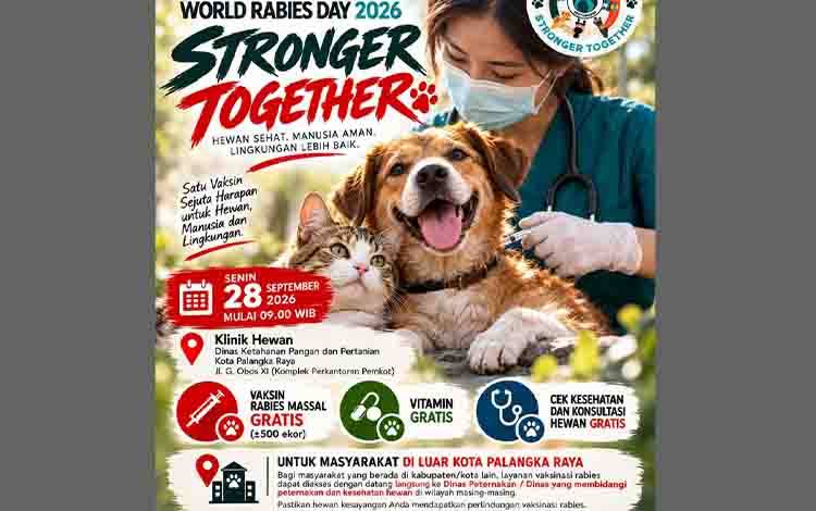 World Rabies Day 2026, Pemko Palangka Raya Siapkan Vaksin Gratis untuk 500 Hewan