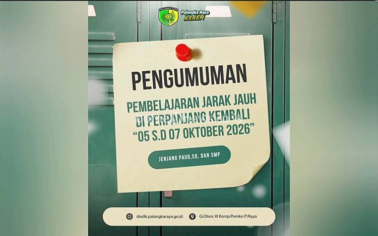 Disdik Palangka Raya Perpanjang PJJ 5 Hingga 7 Oktober 2026