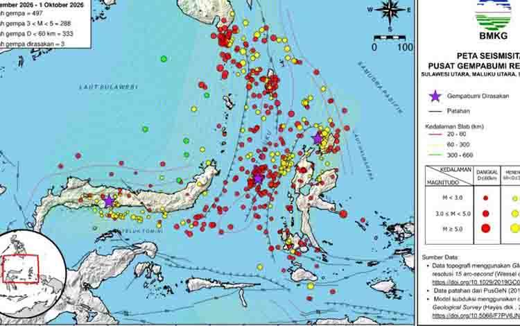 BMKG: 497 Gempa Tektonik Getarkan Sulut Sepanjang September 2026