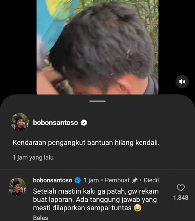 Bobon Santoso Kecelakaan saat Misi Kemanusiaan di Palangka Raya, Kepala Luka Sobek 5 Cm